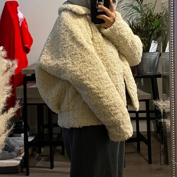 Zara Teddy Sherpa Boho Cropped Bomber Contemporary Jacket Cream Size Medium. - Picture 2 of 16